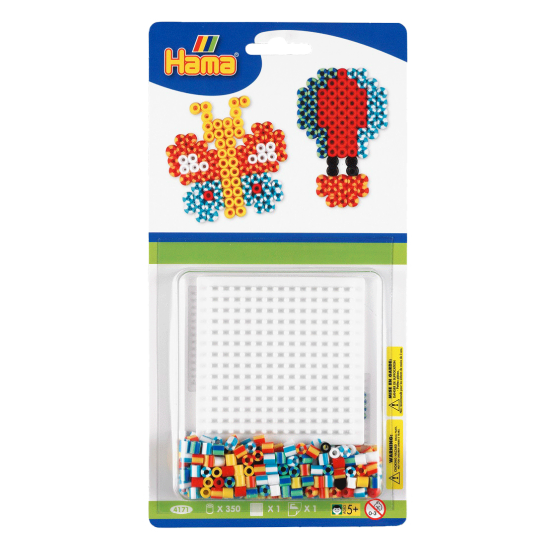 Hama Beads,  Set 350 piezas + placa pequeña + papel 